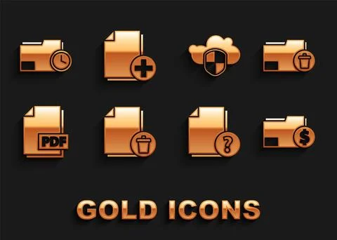 Set Delete file document, folder, Finance, Unknown, PDF, Cloud and shield Stock Illustration