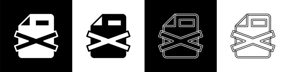 Set Delete file document icon isolated on black and white background. Rejec.. イラスト素材