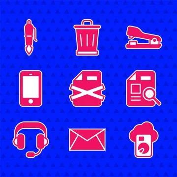 Set Delete file document, Mail and e-mail, Cloud database, Document with graph Stock Illustration