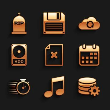 Set Delete file document, Music note, tone, Setting database server, Calendar Stock Illustration