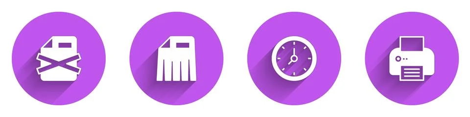 Set Delete file document, Paper shredder, Clock and Printer icon with long .. 스톡 일러스트