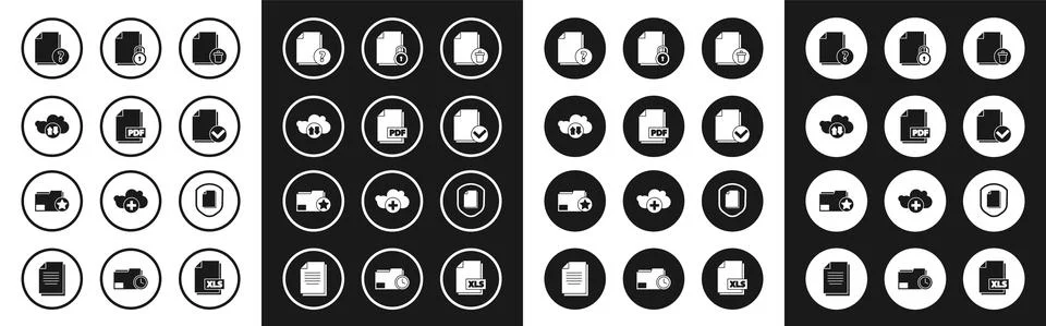 Set Delete file document, PDF, Cloud download and upload, Unknown, Document c 스톡 일러스트