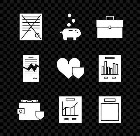 Set Delete file document, Piggy bank with coin, Briefcase, Wallet and money Stock Illustration