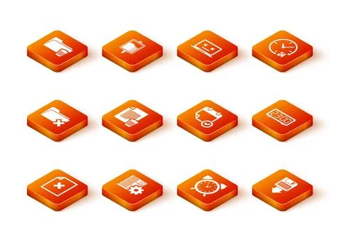Set Delete file document, Server setting, folder, , Alarm clock and Calendar Stock Illustration