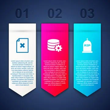 Set Delete file document, Setting database server and Tombstone with RIP written Illustrazione stock