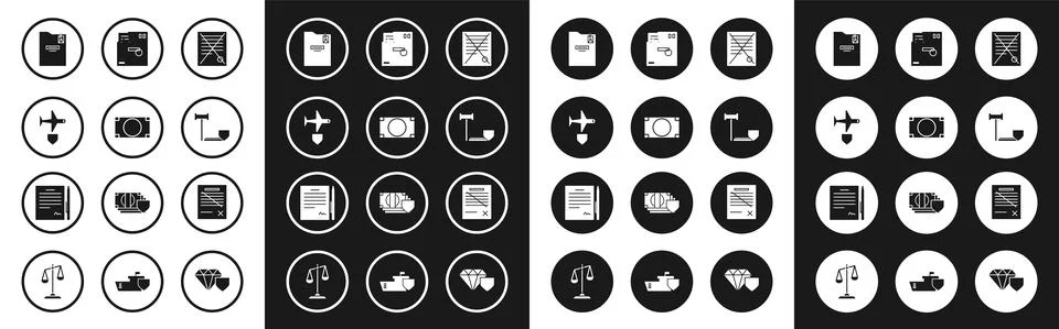 Set Delete file document, Stacks paper money cash, Plane with shield, Personal Illustrazione stock