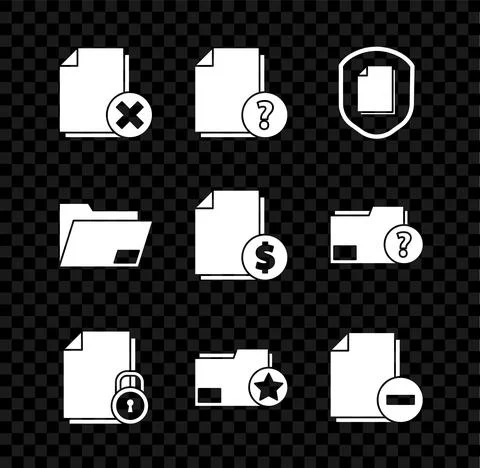 Set Delete file document, Unknown, Document protection concept, and lock, folder Illustrazione stock