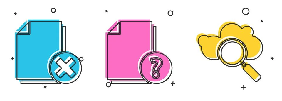 Set Delete file document, Unknown document and Search cloud computing icon Illustrazione stock
