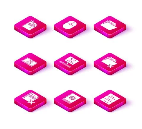 Set Delete file document, User manual, Laptop and cross mark on screen, Computer Stock Illustration