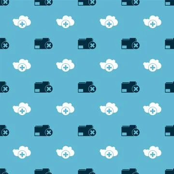 Set Delete folder and Add cloud on seamless pattern. Vector 스톡 일러스트