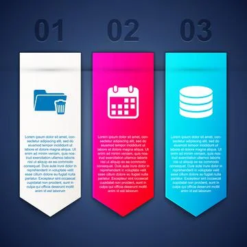 Set Delete folder, Calendar and Database. Business infographic template. Vector 스톡 일러스트