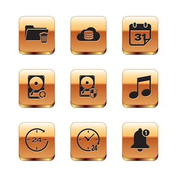 Set Delete folder, Clock 24 hours, , Hard disk drive HDD protection, sync Stock Illustration