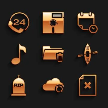 Set Delete folder, Cloud sync refresh, file document, Kayak and paddle Stock Illustration