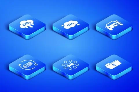 Set Delete folder, CO2 emissions in cloud, Car sharing, Refund money, Methane Stock Illustration