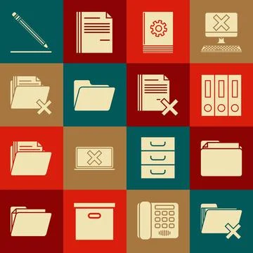 Set Delete folder, Document, Office folders with papers and documents, User Stock Illustration