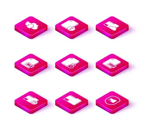 Set Delete folder, Document, XLS file document, and lock, protection, PDF, Cloud Illustrazione stock