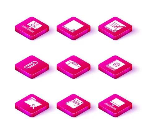 Set Delete folder, File document, Paper clip, Scotch, Computer monitor with Stockillustratie