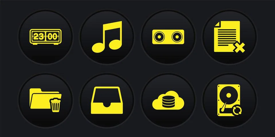 Set Delete folder, file document, Social media inbox, Cloud database, Stereo Stock Illustration