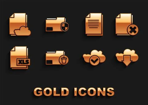 Set Delete folder, file document, Cloud download, with check mark, XLS, Document Stock Illustration