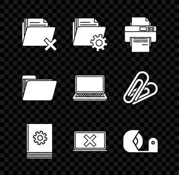 Set Delete folder, Folder settings with gears, Printer, User manual, Laptop and Stock Illustration