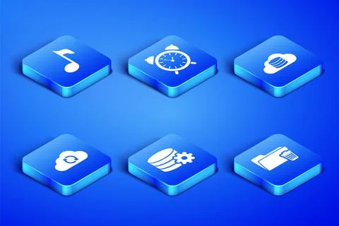 Set Delete folder, Music note, tone, Setting database server, Cloud sync refresh Stock Illustration