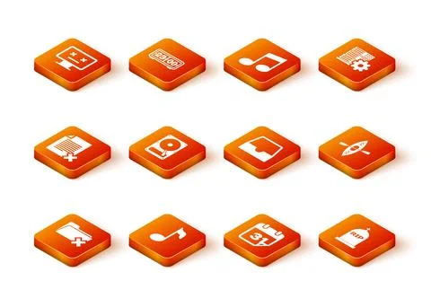 Set Delete folder, Music note, tone, file document, Hard disk drive HDD Stockillustratie