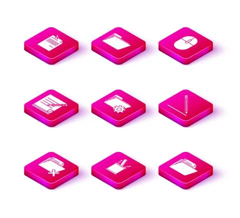 Set Delete folder, Pencil case stationery, Blank notebook and pencil with eraser Stock Illustration