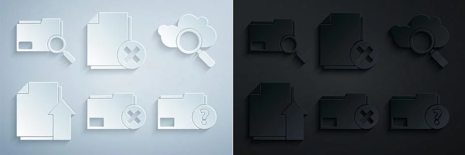 Set Delete folder, Search cloud computing, Upload file document, Unknown, and Illustrazione stock