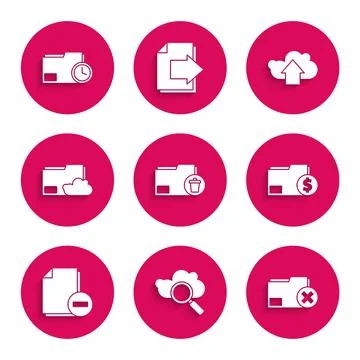 Set Delete folder, Search cloud computing, Finance document, Document with minus Illustrazione stock