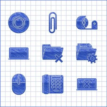 Set Delete folder, Telephone, Laptop and cross mark screen, Folder settings with Illustrazione stock