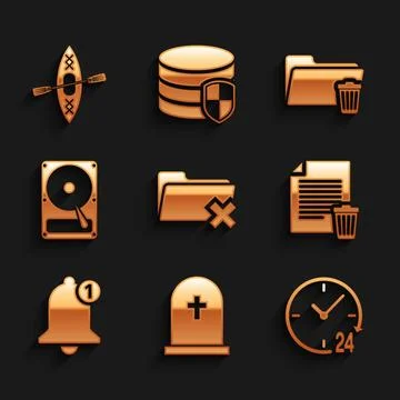 Set Delete folder, Tombstone with cross, Clock 24 hours, file document, Bel.. イラスト素材