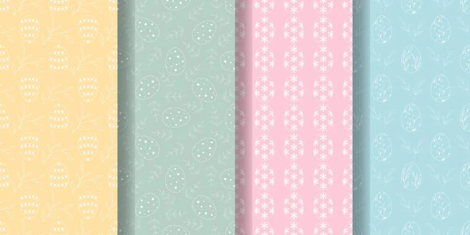Set of delicate pastel patterns featuring Easter eggs Stock Illustration