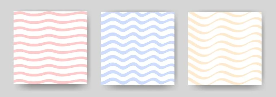 Set of delicate pastel square backgrounds with wavy lines イラスト素材