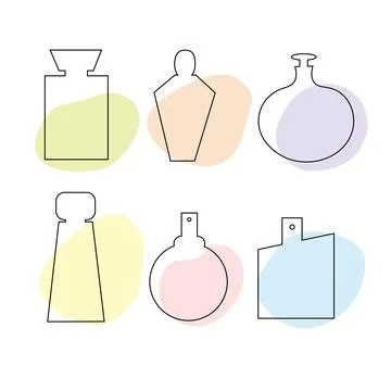 A set of delicate perfume bottles in the style of flat lines. Cosmetic produc Stock Illustration