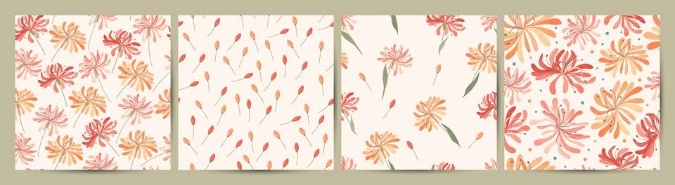 A set of delicate seamless floral patterns in pastel colors Stock Illustration
