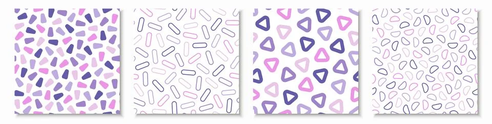 Set of delicate vector seamless patterns with colorful mosaic shapes. Trendy Stockillustratie