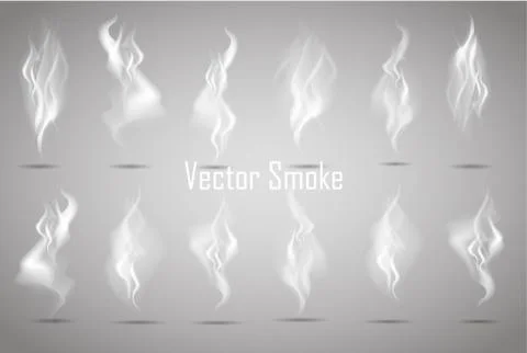 Set Delicate white cigarette smoke waves on transparent background vector i.. Stock Illustration