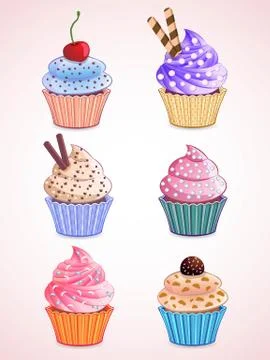 Set of delicious cupcakes Illustrazione stock