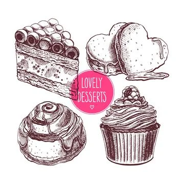 Set of delicious desserts Stock Illustration