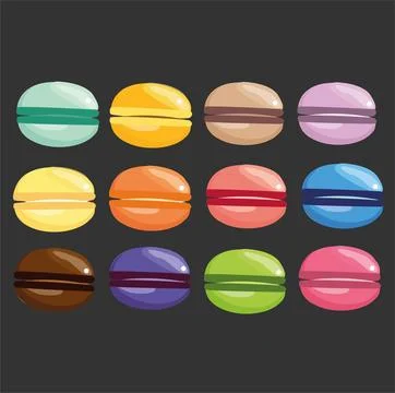 A set of delicious sweet macaroons of different colors and flavors Stock Illustration