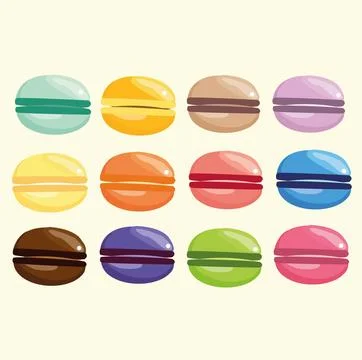 A set of delicious sweet macaroons of different colors and flavors Stock Illustration