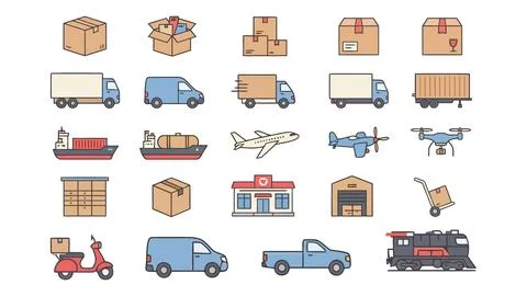 Set of delivery and logistics vector icons for shipping Stock Illustration