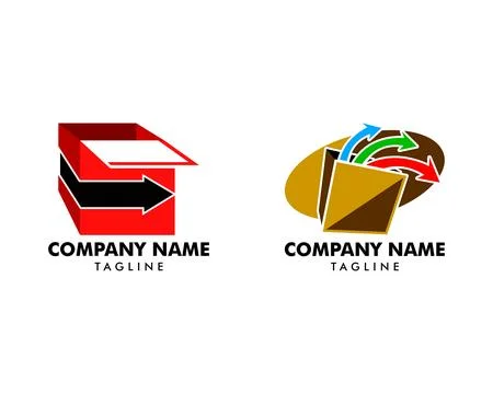 Set of Delivery Box with Arrow Logo Stock Illustration