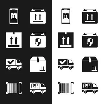 Set Delivery box security shield, Cardboard with traffic, Mobile app tracking Illustrazione stock
