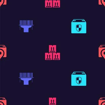 Set Delivery box security shield, Scanner scanning bar code, Cardboard with t Stock Illustration
