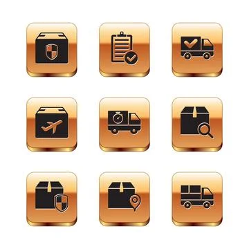 Set Delivery box security shield, Location with cardboard, truck and stopwa.. 库存插图