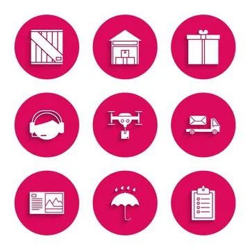 Set Delivery drone with the package Umbrella and rain drops Verification of d Stock Illustration