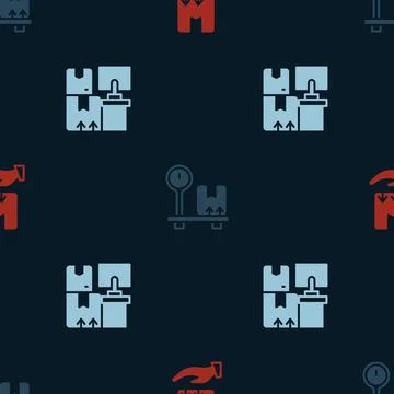 Set Delivery hand with box, Scale cardboard and Warehouse boxes on seamless 스톡 일러스트