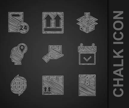 Set Delivery hand with boxes, Cardboard traffic symbol, Envelope, Calendar .. 库存插图