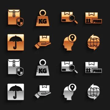 Set Delivery hand with boxes, Cardboard free symbol, Worldwide, man cardboa.. 库存插图
